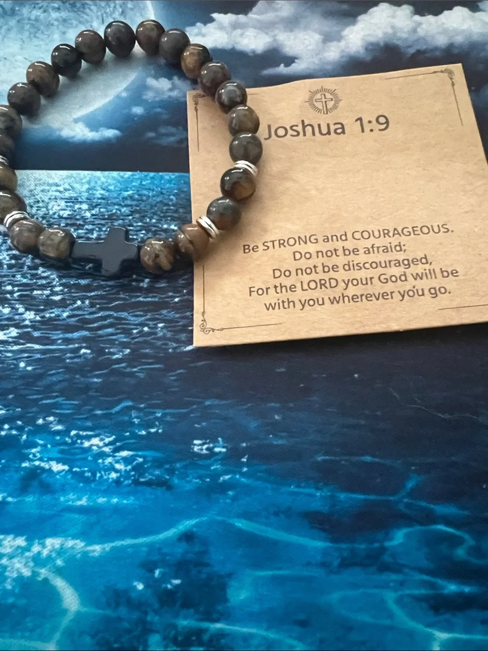 #2638*Tiger Eye: Beaded Cross Stretch Bracelet in Brown and Black